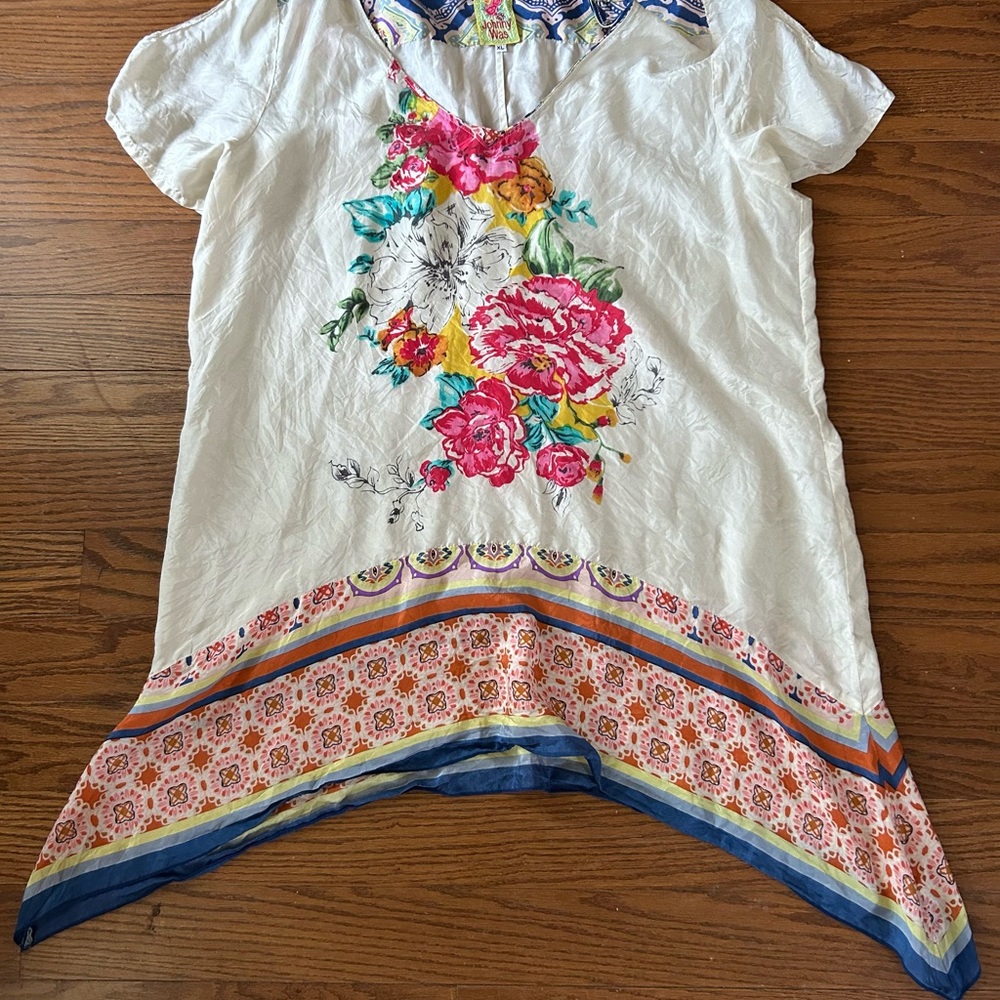Johnny Was 100% Silk Floral Embroidered Tunic